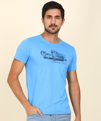 Pepe Jeans Printed Men Round Neck Blue T-Shirt
