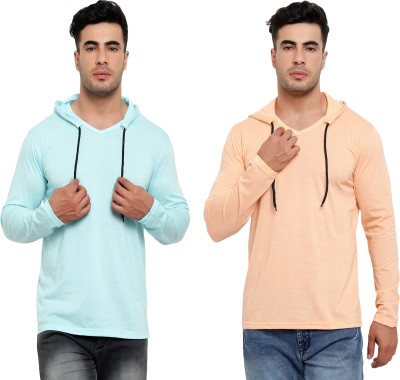 Jaskart Solid Men Hooded Neck Light Blue, Pink T-Shirt