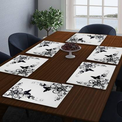 Castle Decor Rectangular Pack of 6 Table Placemat(Black, White, PVC)