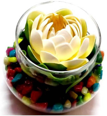Green Plant indoor Floating11128 Multicolor Lotus Artificial Flower  with Pot(6 inch, Pack of 1, Flower with Basket)