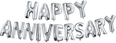 PartyballoonsHK Solid Happy Anniversary Alphabet Letter Foil Balloons- Silver, Anniversary Party Supplies, Anniversary Balloons for Party Decorations (Happy Anniversary) Letter Balloon(Silver, Pack of 16)