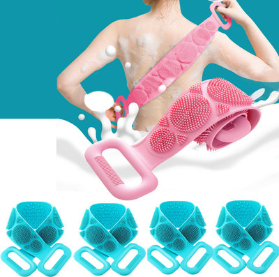 Wishland Double Sided Use Silicone Bath Body Brush, Exfoliating Long Silicone Body Back Scrubber, Long Lasting Pack Of 4 Pcs