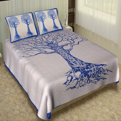 GCG Polycotton Double Flat 20 TC Printed Bedsheet(Pack of 1, Blue, White)