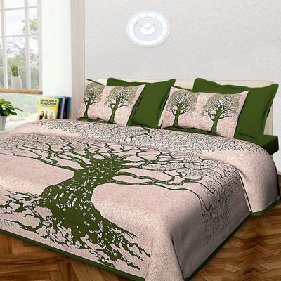 GCG 20 TC Polycotton Double Jaipuri Prints Flat Bedsheet(Pack of 1, greean)