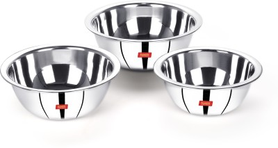 Sumeet Stainless Steel Mixing Bowl Stainless Steel Mirror Finish Store and Serve Mixing Bowl 3Pc Set (850ml, 1200ml,1500ml)(Pack of 3, Silver)