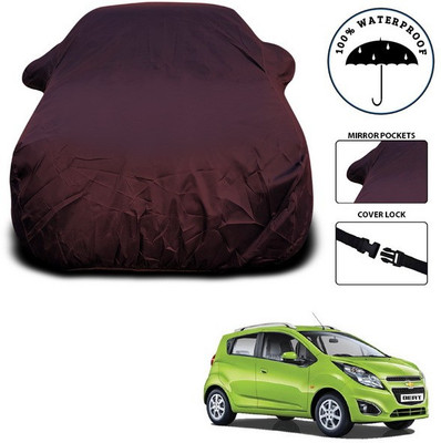 ANTHUB Car Cover For Chevrolet Beat (With Mirror Pockets)(Maroon)