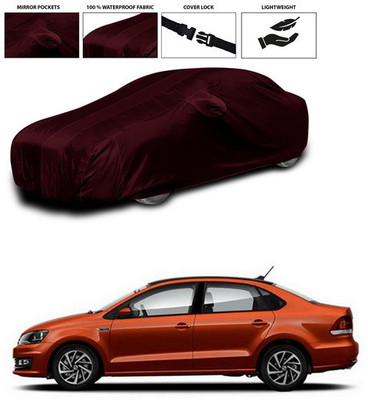SEBONGO Car Cover For Volkswagen Vento (With Mirror Pockets)(Maroon)