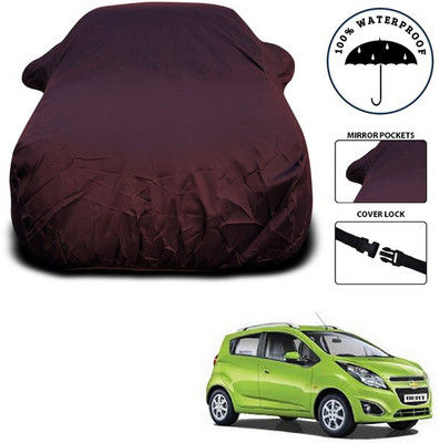SEBONGO Car Cover For Chevrolet Beat (With Mirror Pockets)(Maroon)