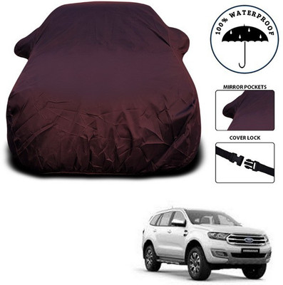 SEBONGO Car Cover For Ford Endeavour (With Mirror Pockets)(Maroon)