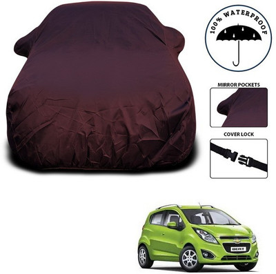 ANTHUB Car Cover For Chevrolet Beat (With Mirror Pockets)(Maroon)