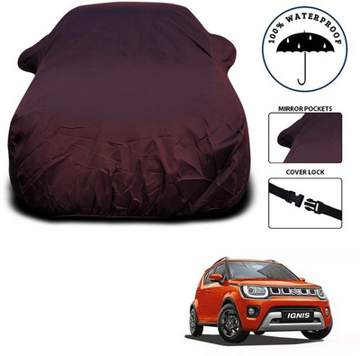 ANTHUB Car Cover For Maruti Suzuki Ignis (With Mirror Pockets)(Maroon)