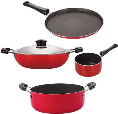 NIRLON FT10_DKD(B)_SP(M)_CS24 Non-Stick Coated Cookware Set(PTFE (Non-stick), Aluminium, 4 - Piece)