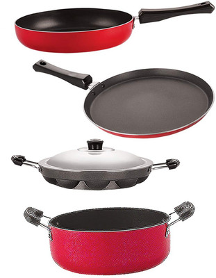 NIRLON FT10_FP11_AP12_CS24 Non-Stick Coated Cookware Set(PTFE (Non-stick), Aluminium, 4 - Piece)