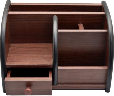 Ikshu 6 Compartments Wooden Pen Stand(Brown)