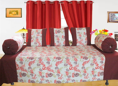 Dekor World Cotton Floral Diwan Set(Maroon)
