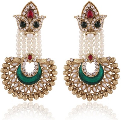 I Jewels Traditional Gold Plated Elegantly Handcrafted Meenakari & Pearl Hanging Earrings for Women Alloy Drops & Danglers