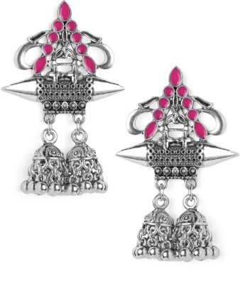 RUBANS Rubans Silver Plated Pink Enamel Handpainted Multi Jhumka Drop Earrings Alloy Drops & Danglers