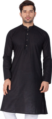 VASTRAMAY Men Solid Straight Kurta(Black)
