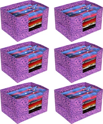 KUBER INDUSTRIES na Metalic Flower Print 6 Pieces Large Capacity Space Saver Closet, Stackable and Foldable Saree, Clothes Storage Bag, Non-Woven Rectangle Cloth Saree Stacker Wardrobe Organizer (Pink & Purple) KUBMART010436(Pink & Purple)