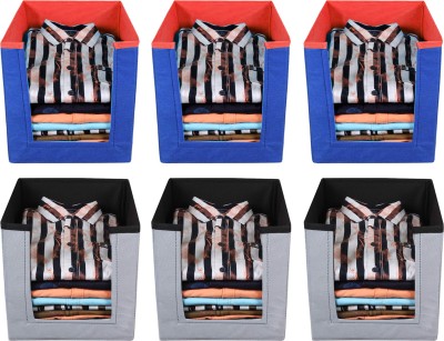 KUBER INDUSTRIES Plain 6 Pieces Non Woven Shirt Stacker/Shirt Organizer Wardrobe Organizer (Grey & Blue) KUBMART011350(Grey & Blue)
