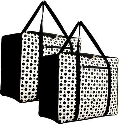 KUBER INDUSTRIES na Polka Dots Design Canvas 2 Piece Jumbo Underbed Moisture Proof Storage Bag with Zipper Closure and Handle (Black & White) KUBMART010420(Black & White)