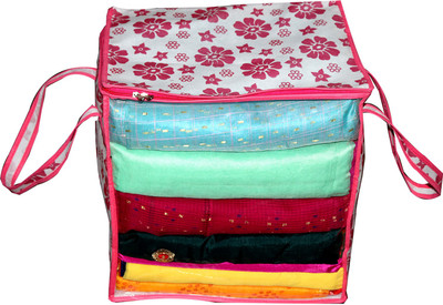 PRAHAN INTERNATIONAL XL Saree Cover/sari organizer with handles and transparent front Extra Large Sari Cover Box Metal Zipper Pack of 1 AI_PF_Box_01(Pink)