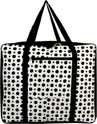 KUBER INDUSTRIES Polka Dots Design Polka Dots Design Canvas Jumbo Underbed Moisture Proof Storage Bag with Zipper Closure and Handle (Black & White) KUBMART010418(Black & White)