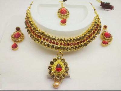 jatin imitation Metal Gold-plated Gold, Red Jewellery Set(Pack of 1)