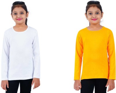 SILVER TEE Girls Solid Pure Cotton Regular T Shirt(Multicolor, Pack of 2)