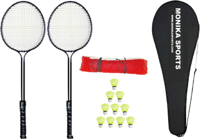 Monika Sports Badminton Kit ( 2 Double Shaft Racquet + 1 Badminton Net + 10 Pc Nylon Shuttle + 1 Cover ) Badminton Kit Monika Sports Badminton Kit ( 2 Double Shaft Racquet + 1 Badminton Net + 10 Pc Nylon Shuttle + 1 Cover ) Badminton Kit