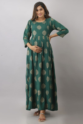 Zyla Women Printed Anarkali Kurta(Green)