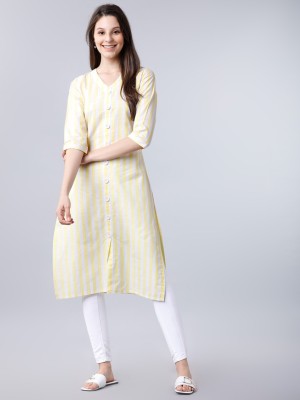 Vishudh Women Striped Straight Kurta(Yellow)