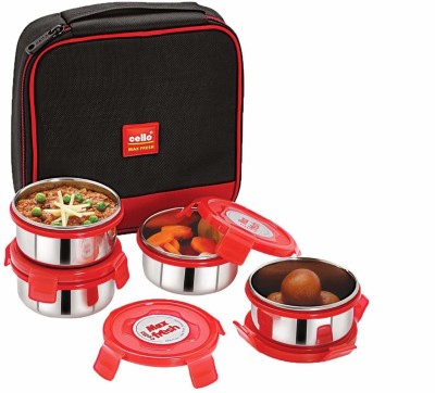 cello Max Fresh Supremo plastic Lunch Box Set, 300ml, Set of 4, Red 4 Containers Lunch Box(1200 ml, Thermoware)