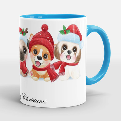 Sublikraft Merry Cristmas With Kittens Printed Ceramic Coffee Mug(330 ml)