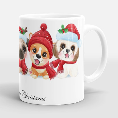 Sublikraft Merry Cristmas With Kittens Printed Ceramic Coffee Mug(330 ml)