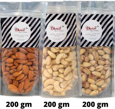 Bharat Dry Fruits Combo Almond 200 gm Cashew 200 gm Salted Pista 200 gm Almonds, Cashews, Pistachios