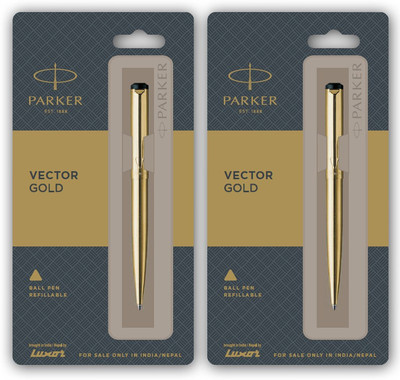 PARKER Vector Gold Two Ball Pen with Gold Trim Ball Pen(Pack of 2, Ink Color - Blue)