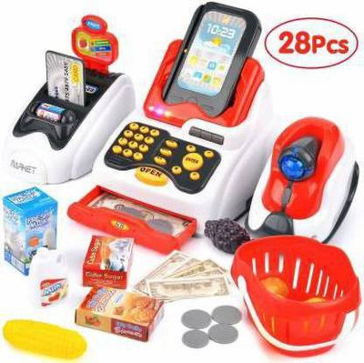 meeraenterprise Cash Register Pretend Play Toy with Action, Sound, Scanner,Fruit Vending Machine and Accessories, Large