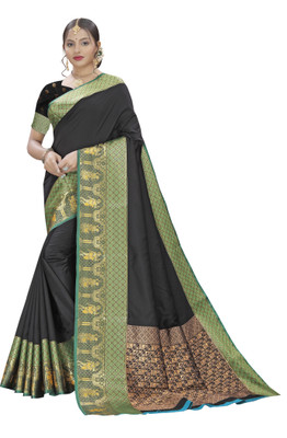 COSBILA FASHION Self Design Banarasi Silk Blend Saree(Black)