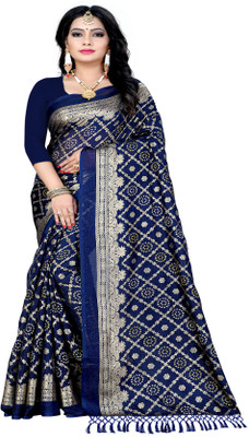 RAJASTHANI BANDEJ Printed Bandhani Cotton Blend Saree(Black)