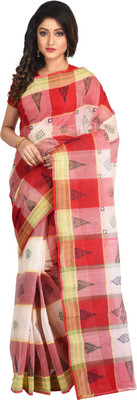 RAJ SAREE HOUSE Printed Tant Pure Cotton Saree(White)