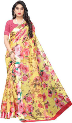 Pemal Designer Printed Bollywood Satin Saree(Multicolor)