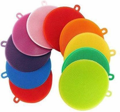 GLOBLE Kitchen Non Stick Dishwashing & Fruit and Vegetable Washing Brush Round Scrubber (pack of 10) Scrub Pad(Medium, Pack of 10)