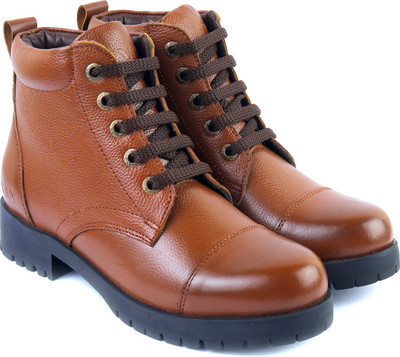 XHUGOY XHUGOY 2001 TAN (RED COLOUR) OXFORD BIKER/POLICE ANKLE LACE-UP BOOTS FOR BOYS/WOMEN Boots For Women(Tan , 3)