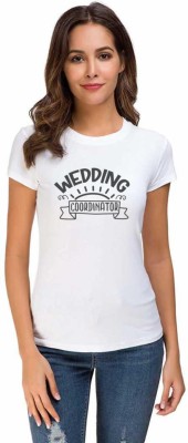 UDNAG Printed Couple Round Neck White T-Shirt