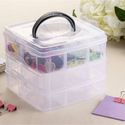 Kavish Enterprise 3 Layer-18 Grids Transparent Plastic Organizer Jewelry Craft Storage Box jewellery, multi function Vanity Box(CLEAR)