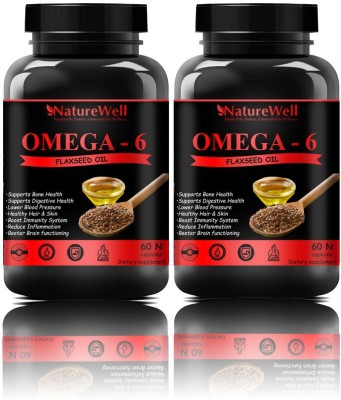 Naturewell Premium Flaxseed extract capsules Omega 6 (120 capsules) (Triple Strenth) (Red)(2 x 60 No)