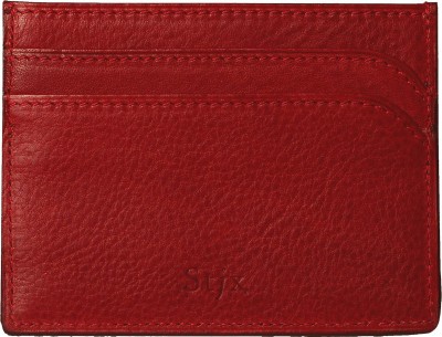 Stjx Men Red Genuine Leather Card Holder(7 Card Slots)