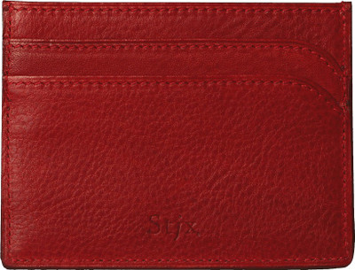 Stjx Men Red Genuine Leather Card Holder(7 Card Slots)