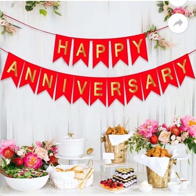 Juneja Enterprises Happy Anniversary Banner Banner(9 ft, Pack of 1)